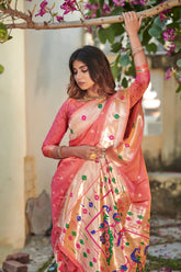 Banarasi soft silk Pink Paithani Saree - sareeswholesalers